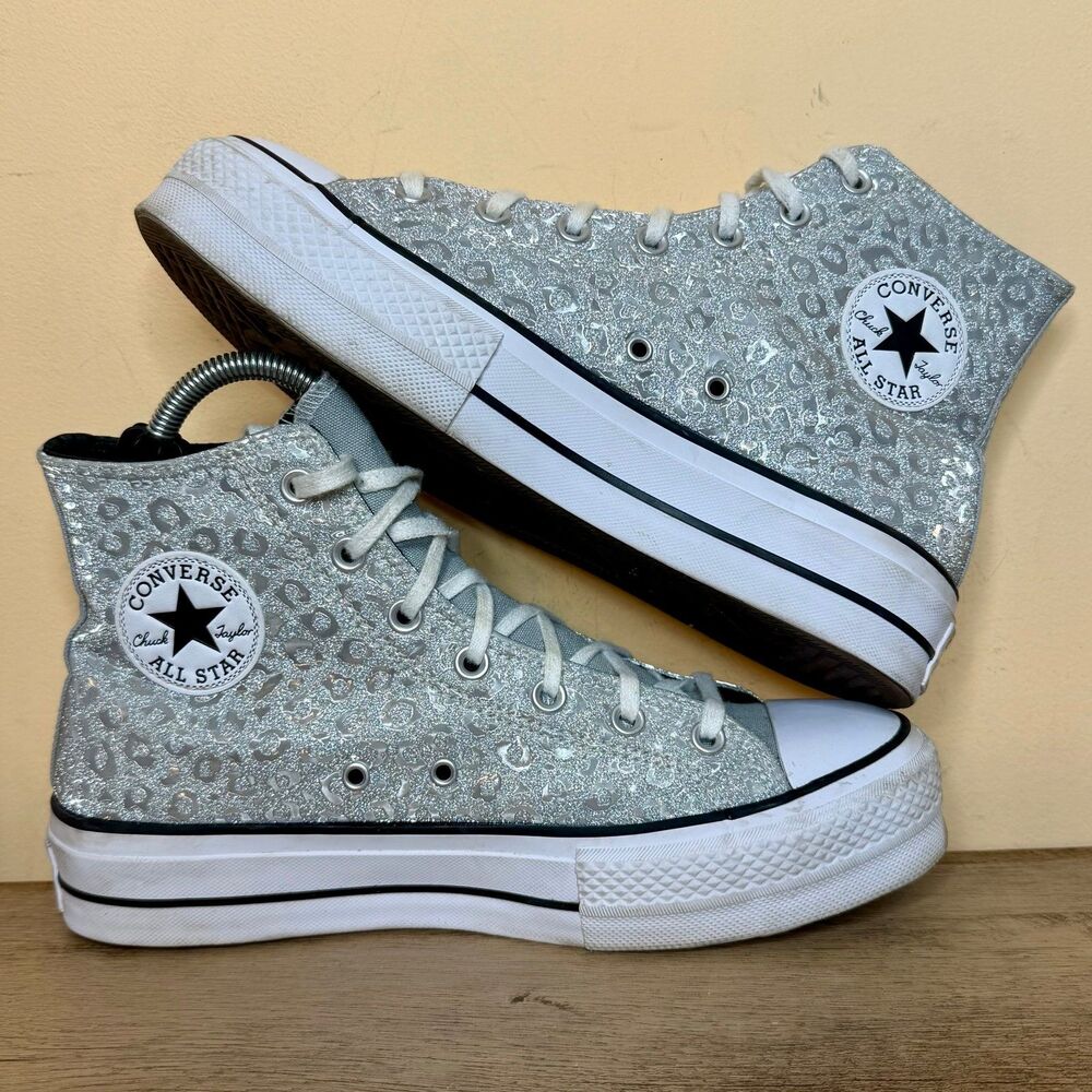 Converse Women's CTAS Lift Glitter Leopard Print High Tops Size 10 shoes